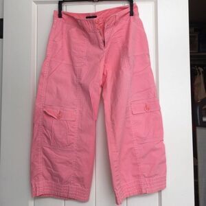 Vintage Y2K Bebe Pink Hibiscus Cargo Wide Leg Capri Pants Size 2 Cotton